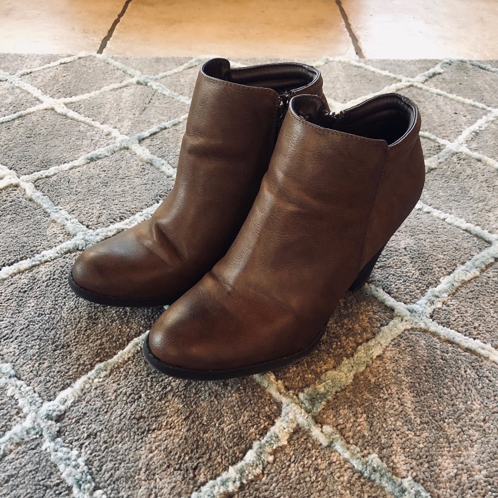 Brown Faux Leather Heeled Booties